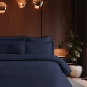 Pierre Cardin Çizgili Saten Nevresim Takımı Çift Kişilik Voyage İndigo
