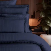 Pierre Cardin Çizgili Saten Nevresim Takımı Çift Kişilik Voyage İndigo