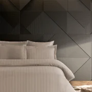 Pierre Cardin Çizgili Saten Nevresim Takımı Çift Kişilik Voyage Bej